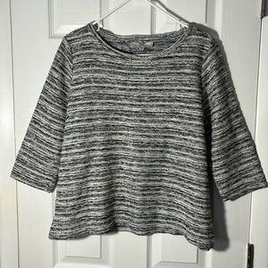 LOFT texture knit cotton blend blk pullover crop sweater 3/4 sleeve side slit LG